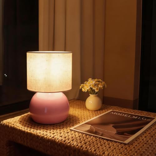 Modern Pink Table Lamp Set of 2, 6.2X6.2X10.4 Inch Small Bedside Nightstand Light, with Linen Shade and Included LED Bulb, for Bedroom Living Room - Image 6