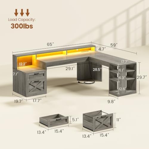 SEDETA 65"x59" L Shaped Desk with Lockable Drawers Storage for Home Office - Image 2