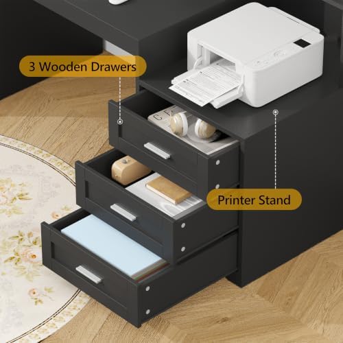 65" Farmhouse Computer Desk with Drawers and Printer Stand for Home Office - Image 5