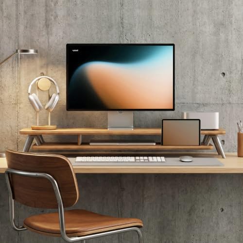 Fenge Dual Monitor Stand Riser, Wooden Desk Shelf with 2-Tier Storage - Image 6