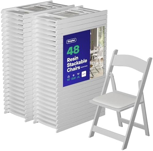 SIMPLEX Resin Folding Chairs, Padded Seat, 800 lb, White, 48 Pack by Simplex