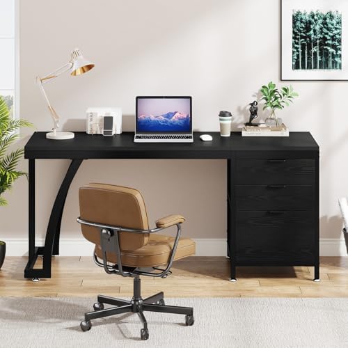 Tribesigns Computer Desk with 3 Drawers, 59-Inch PC Desk with Reversible Drawers, Industrial Study Writing Table Workstation with File Storage for Home Office (Black) - Image 6
