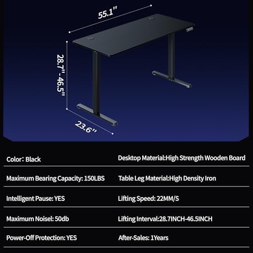 Shintenchi Standing Desk, 55x24 Inch Height Adjustable Electric Sit Stand up Desk, Ergonomic Rising Computer Table, Modern Lift Gaming Desk Workstation for Home Office, White - Image 5