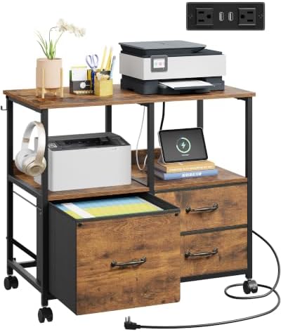 DEVAISE 3 Drawer Mobile File Cabinet, Fabric Filing Cabinet, Rustic Brown by DEVAISE