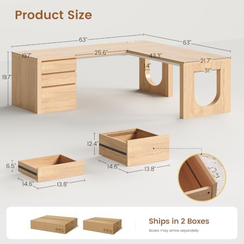 SEDETA 63" Modern L Shaped Desk with 3 Drawers, Executive Office Desk - Image 2