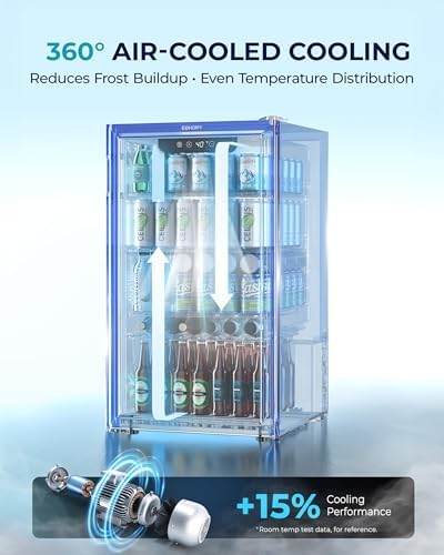 EUHOMY 128 Can Mini Fridge, Beverage Refrigerator with Glass Door, Silver - Image 5