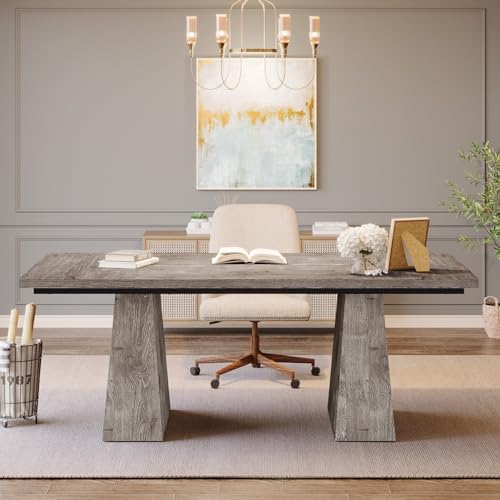 Tribesigns 63-Inch Executive Desk, Large Office Computer Desk with Double Pedestal, Modern Simple Workstations Writing Table Conference Table Business Furniture for Home Office, Grey - Image 3