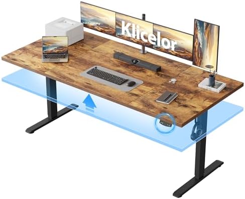 Klicelor 71 Inch Large Electric Standing Desk, Height Adjustable Office Desk, Sit Stand Up Computer Gaming Desk with Memory Preset, Three-Piece Desktop, Rustic Brown by Klicelor