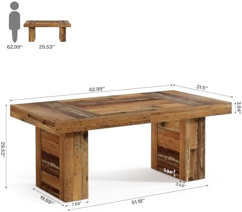 Tribesigns 63" Executive Desk, Farmhouse Wooden Office Desk, Rustic Brown - Image 2