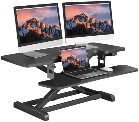 SANODESK 40" Electric Standing Desk Converter， Height Adjustable Riser for Office Home,Dual Monitor and Laptop Workstation with Large Keyboard Tray, Black Color by sanodesk