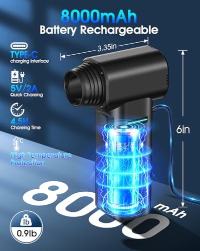 Compressed Air Duster, 500G Super Power Cordless Rechargeable Electric Air Duster, 130000RPM Canned Air Duster for Computer, 4-Gear Air Blower Turbo Blower Keyboard Cleaner for PC(Jet Black) - Image 4