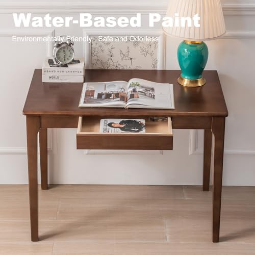 Solid Wood Desk, Gaming Study Home Office Desks for Work, Student PC Desk for Bedroom, Small Computer Desk for Small Spaces, Easy to Assemble (Walnut Color, 39inch) - Image 6
