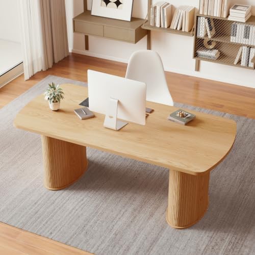 NSdirect Large Office Desk, 63" Oval Computer Desk for Home Office, Multi Purpose Executive Work Table, Farmhouse Writing Desk for Living Room (Natural) - Image 6