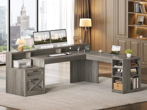 SEDETA 65"x59" L Shaped Desk with Lockable Drawers Storage for Home Office by SEDETA