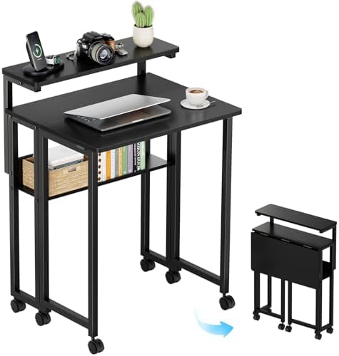 GreenForest Folding Desk with Adjustable Monitor Stand, 24.8 in Small Desk by GreenForest