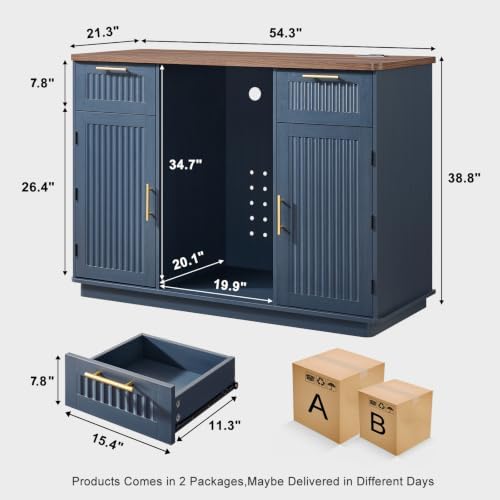 Okvnbjk Mini Fridge Cabinet with Storage & Power Outlet, Navy Blue - Image 2