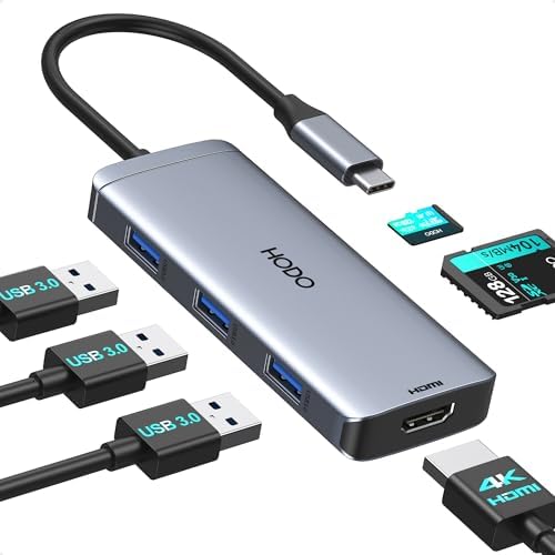 USB-C Hub Multiport Adapter for MacBook Air/Pro 6 in 1 HDMI Dongle with 4K by HODO