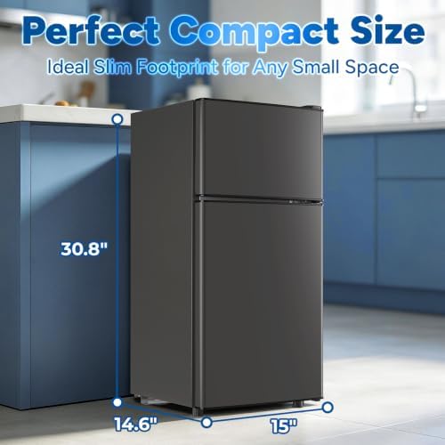 DEMULLER 2.4 Cu.Ft Small Refrigerator with Freezer Dorm Mini Fridge with Removable Plastic Shelves Mini Refrigerator Ideal for Home, Office,Dormitory Gray - Image 2