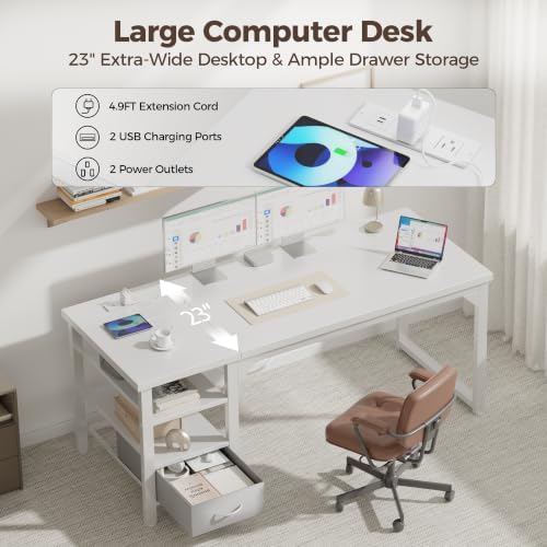 Mericonia 48" Computer Desk with Drawer, 1.2" Thick Reversible Office Desk - Image 5