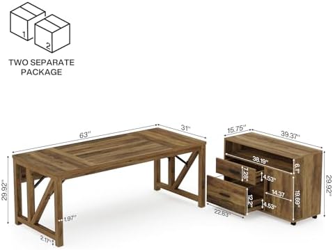 Tribesigns L Shaped Desk with Drawer Cabinet, 63" Executive Computer Desk and lateral File Cabinet, 2 Piece Home Office Furniture with Drawers for Hanging, Door - Image 2