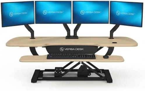 VERSADESK PowerPro 48 Inch Electric Standing Desk Converter – Push-Button Height Adjustable Sit to Stand Desk Riser for Multiple Monitors – Motorized Desktop Workstation with Wide Keyboard Tray by VERSADESK
