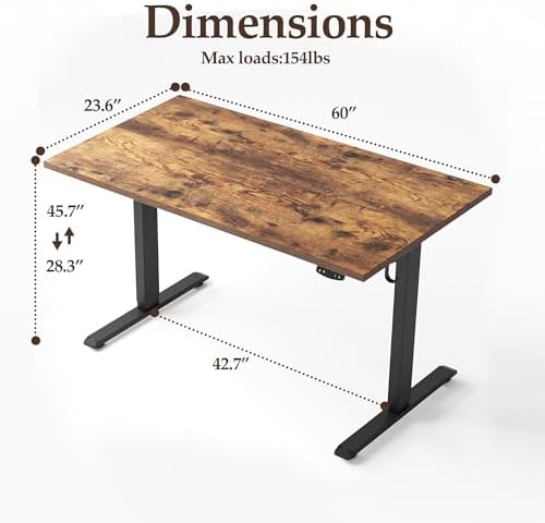 Klicelor 60 Inch Large Electric Standing Desk, Height Adjustable Office Desk, Sit Stand Up Computer Gaming Desk with Memory Preset, Two-Piece Desktop, Rustic Brown - Image 3