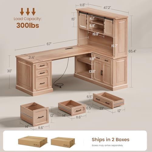 SEDETA 67" Farmhouse Executive L Shaped Desk with Hutch & Storage - Image 2