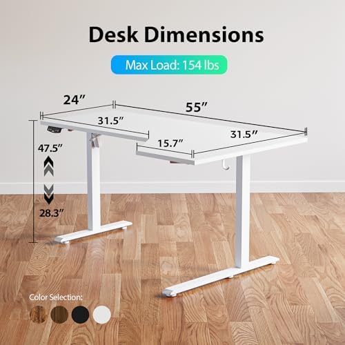 Agilestic 55 x 32 Inch Corner L Shaped Electric Standing Desk, White - Image 3