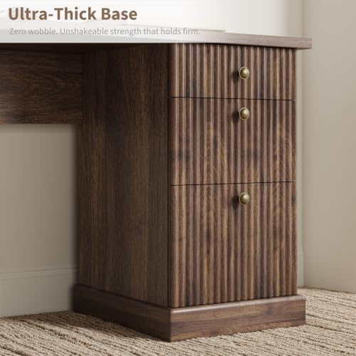 Garvee 60" Fluted L Shaped Desk with File Drawer, Corner Desk with Storage - Image 7