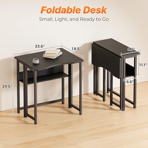 Huuger Folding Desk with Storage Shelf, 23.6 Inch Foldable Computer Table - Image 2