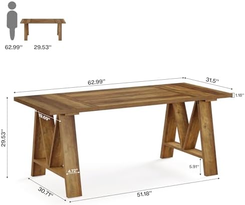 Tribesigns 63" Farmhouse Executive Desk with Sturdy Legs, Brown - Image 2