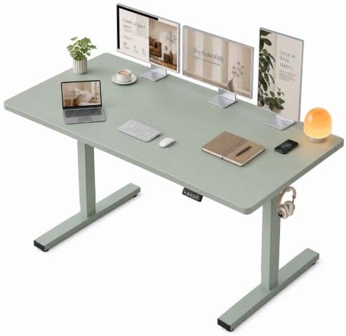Grandder 55x32 Extra-Deep Electric Standing Desk, Wide Desktop Fits 49" Ultrawide Monitor Dual Screens, 176lbs Capacity, 2 Memory Presets, Anti Collision, Computer Desk for Home Office&Gaming, Green by Grandder