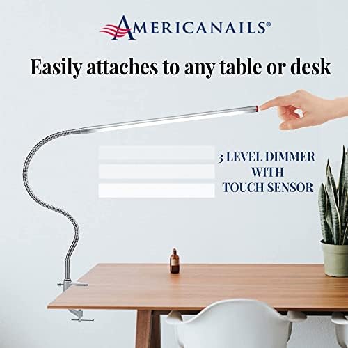 Americanails FlexiLamp Touch - LED Table Desk Lamp - Removable Clamp - Adjustable Lighting for Nail Stations - Manicure Table Light - Flexible Arm – 3 Brightness Levels - Touch Sensor - 300 Lumens - Image 3
