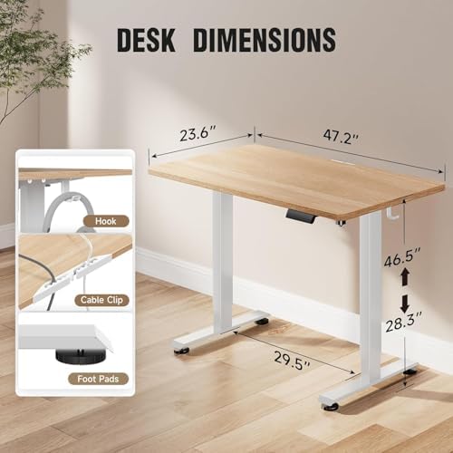 Veken 47.2 Inch Large Electric Standing Desk, Gaming Table, Nature - Image 3