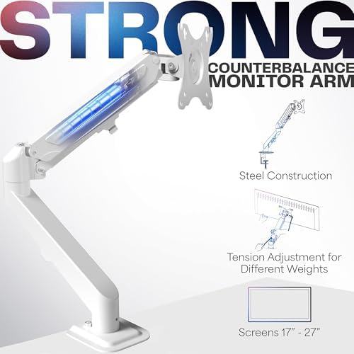 VIVO Heavy Duty Single Monitor Tension Arm for up to 27 inch Screens, Holds 14.3 lbs, Premium Desk Mount Stand, White, STAND-V101OW - Image 3