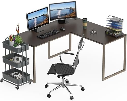 SHW Mission 55 x 60 L-Shape Home Office Computer Desk, Espresso - Image 5