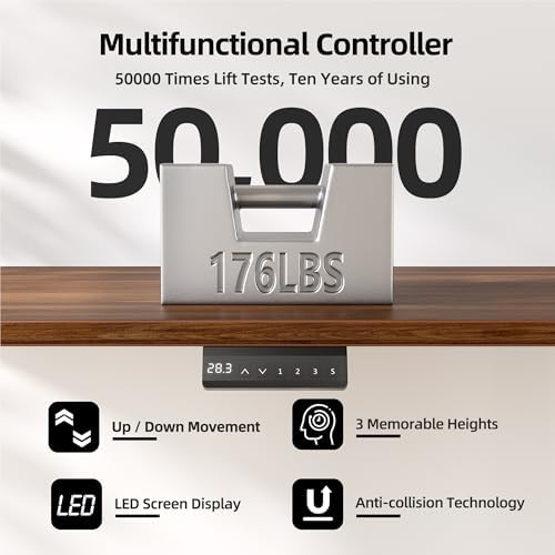 TIQLAB Height Adjustable Electric Standing Desk, 40 x 24 inch, Sit Stand Up Desk, Splice Board, Computer Home Office Desk, Black Walnut Top - Image 5