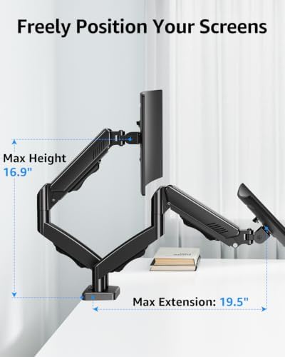 Dual Monitor Stand fits up to 32 inch, 4.4-19.8 lbs Computer Screens, Dual Monitor Desk Mount Height Adjustable, Monitor Arms for 2 Monitors, Home Office VESA Mounts, Freelift Black - Image 5