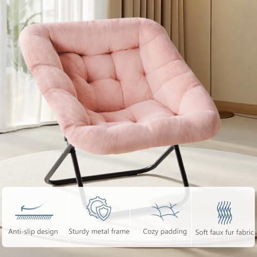 DUMOS Faux Fur Saucer Chair for Adults, Living Room Folding Lounge Chair - Image 5