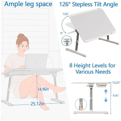 Potuopy Adjustable Laptop Lap Desk, X-Large Foldable Bed Table Tray - Image 3