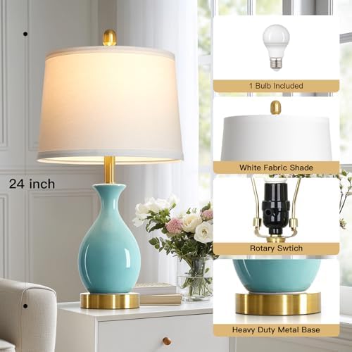 24″ Aqua Blue Ceramic Table Lamp for Living Room, Modern Classic Bedside Lamp for Nightstand, Small Table Lamp for Bedroom End Table (1 Pack) - Image 2