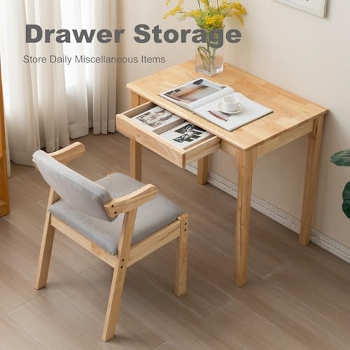 Solid Wood Desk, Gaming Study Home Office Desks for Work, Student PC Desk for Bedroom, Small Computer Desk for Small Spaces, Easy to Assemble (Wood Color, 31inch) - Image 4