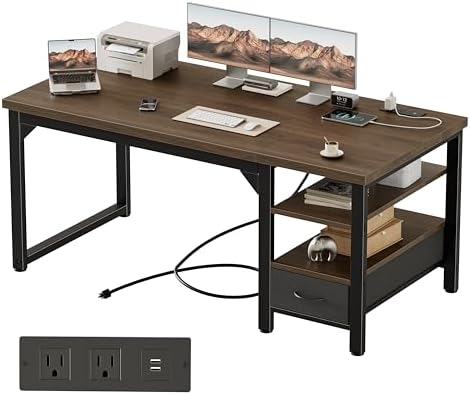 Mericonia 54" Computer Desk with Drawer, 1.2" Thick Reversible Office Desk by MERICONIA