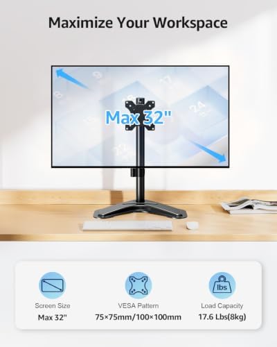MOUNTUP Single Monitor Stands, Freestanding VESA Monitor Desk Mount fits 13'' to 32'' Computer Screen with Height Adjustable, Swivel, Tilt, Rotation, 17.6 lbs Load, For Home Office, VESA 75x75/100x100 - Image 2