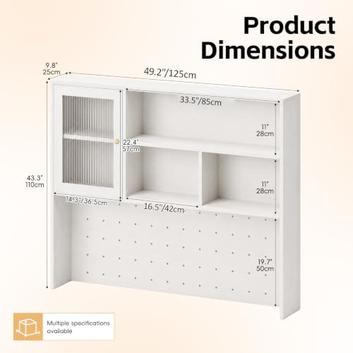 LINLIUA Desktop Bookshelf, Desk Hutch Dorm with Pegboard, Desk Shelves for Top of Desk, Wood Desktop Storage Rack with Cabinet Door, Countertop Bookcase for Office Dorm Home Study - Image 2