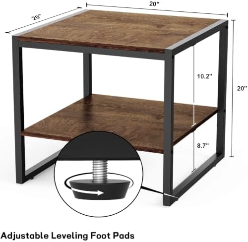 Homieasy End Table, 20 Inch Square Side Table, Mini Fridge Stand, Vintage Brown - Image 3