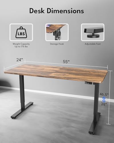 Large Electric Standing Desk, Gaming Desk, 55x24 Inch, Rustic Brown - Image 2
