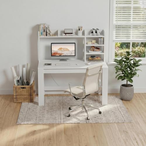 WINAZ 43" White Student Desk with Hutch and Built-in Power Outlet - Image 2