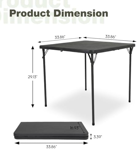 34" Square Folding Table for 4 Person, 330lbs Weight Capacity Foldable Table with HDPE Tabletop & Heavy-Duty Steel Legs, Large Portable Picnic Table for Indoor Outdoor Parties, Camping, Grey - Image 3