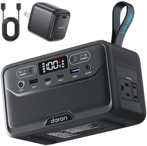 Portable Power Station 89.6Wh LiFePO4 Battery 100W(200W Surge) Solar Power Bank, Portable Charger Small Generator with AC Outlets, DC&PD Fast Charging for Laptop, Camping, Home (65W Charger Included) by DaranEner
